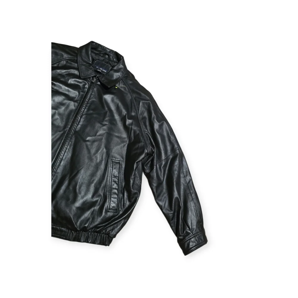 Bill Blass Black Lambskin Leather Bomber Jacket